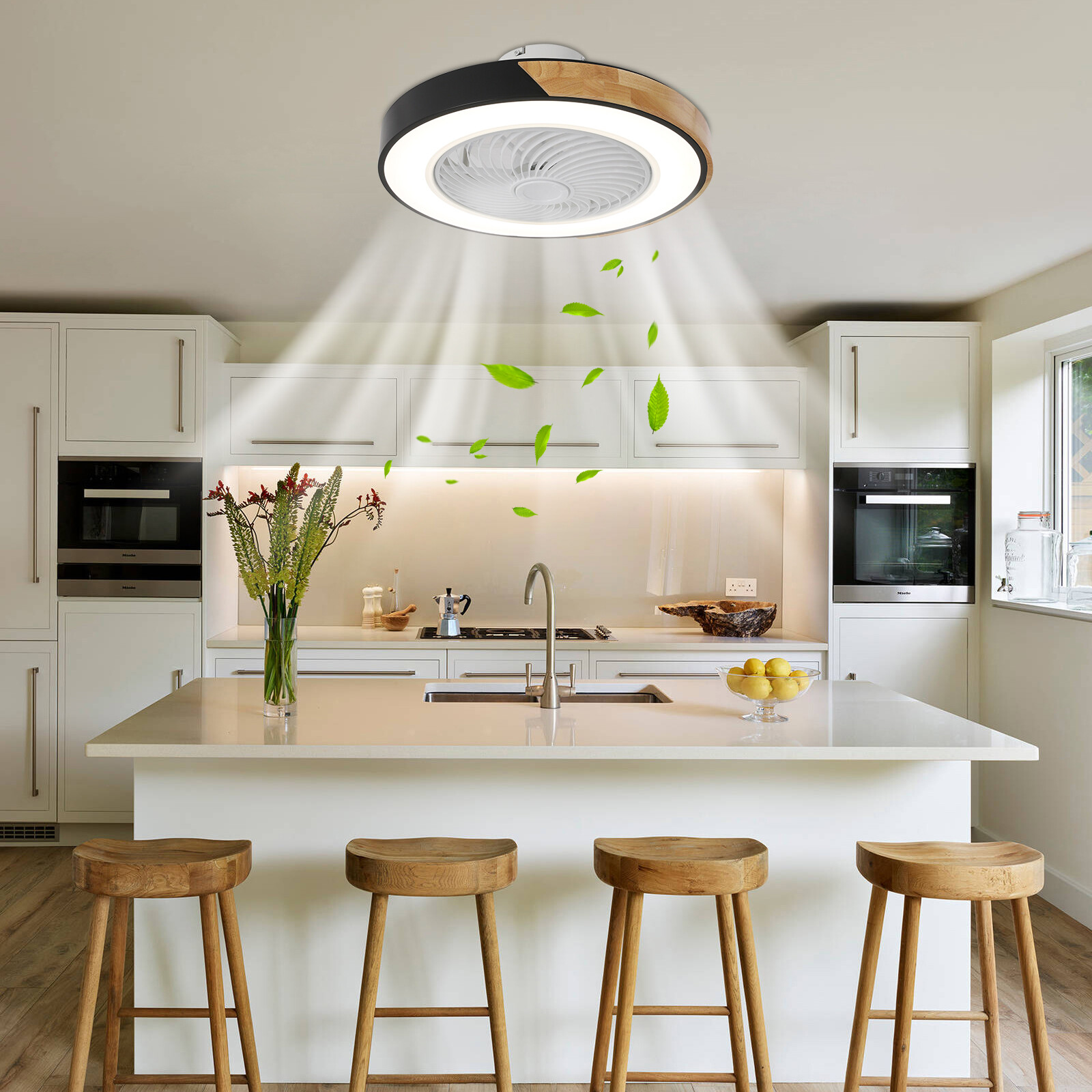 21.6" Modern Led Ceiling Fan Lights Flush Mount Light Kit With Remote Control