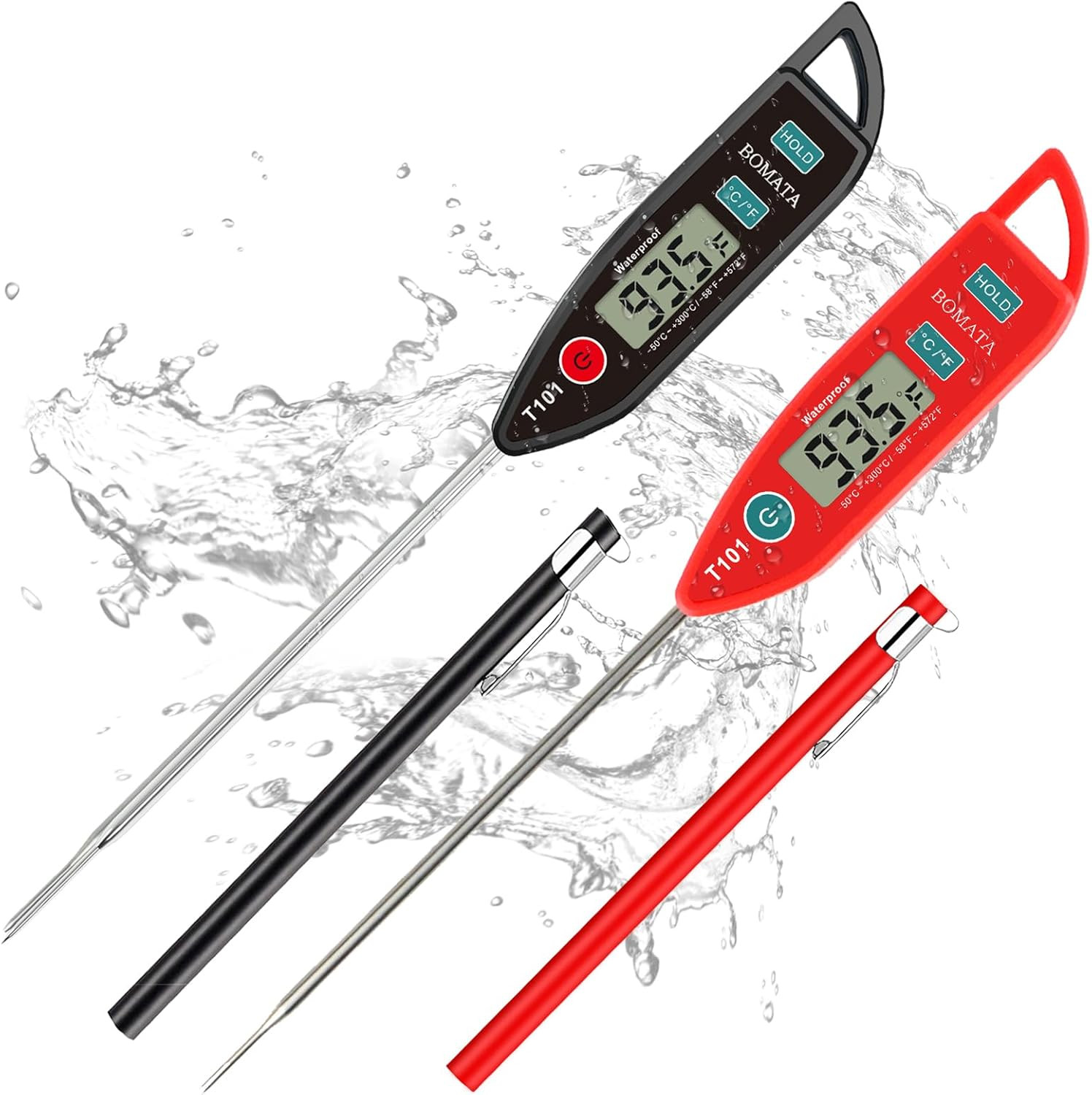 2 Pack Waterproof IPX7 Meat Thermometer Instant Read Food Thermometer with Long