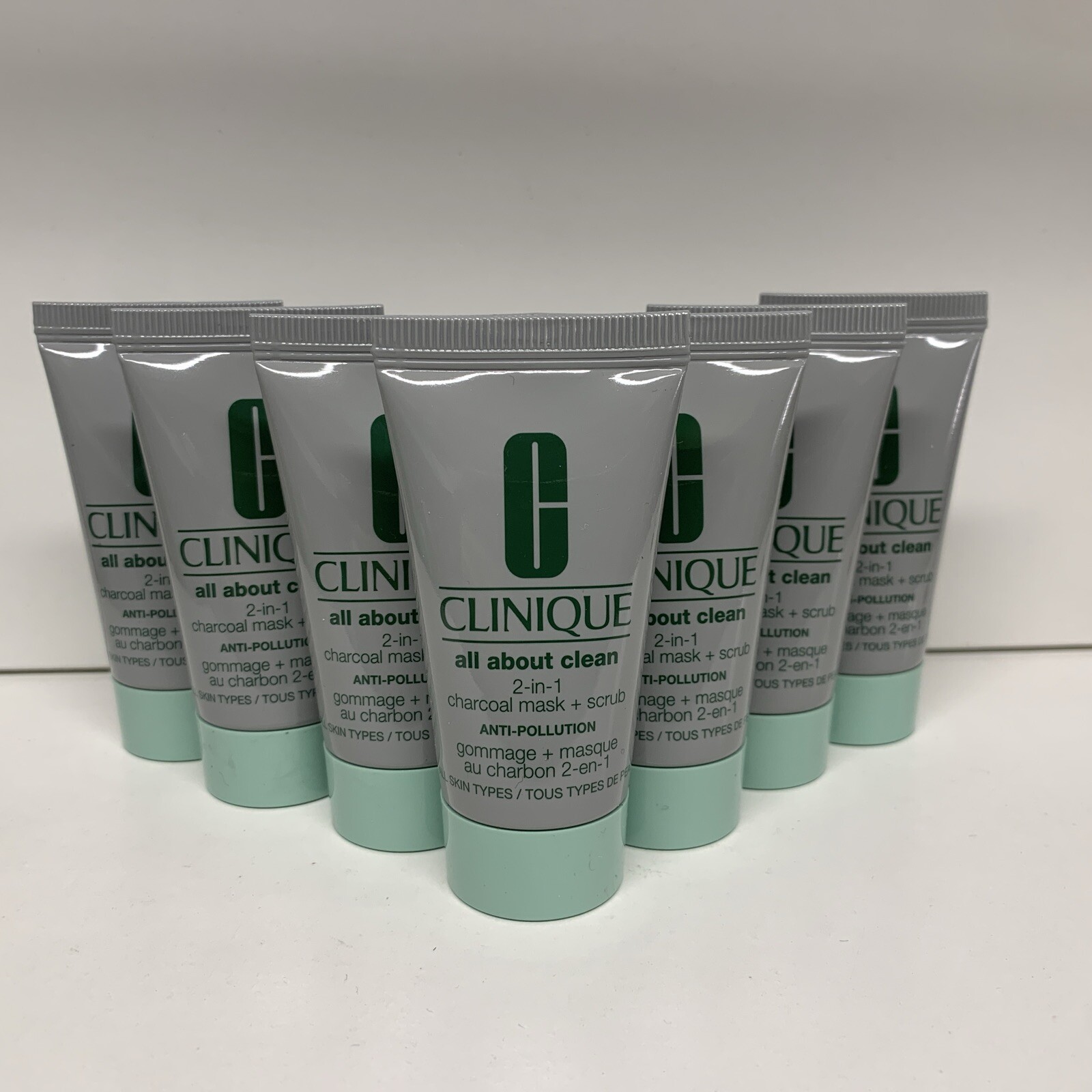 7 CLINIQUE All About Clean 2-in-1 Charcoal Mask + Scrub Anti-Pollution 1 oz each