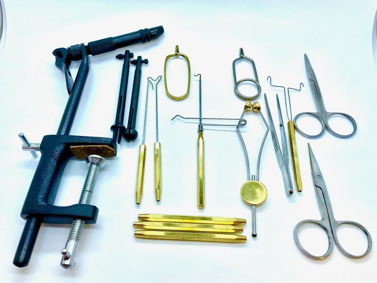 Wooden Hand Made Fly Tying Tools, Materials Set in a Box, Vise, Thread, Whip