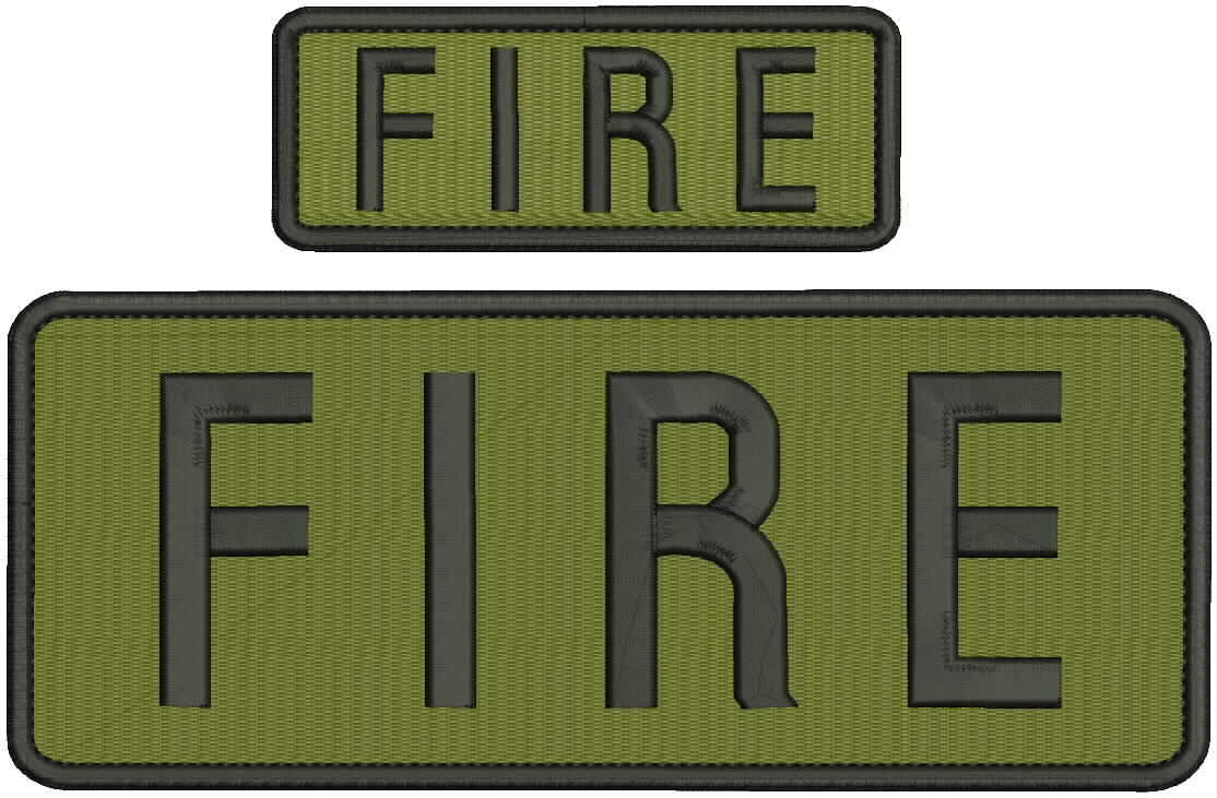 Fire embroidery patches 4x10 and 2X5  hook OD green letters