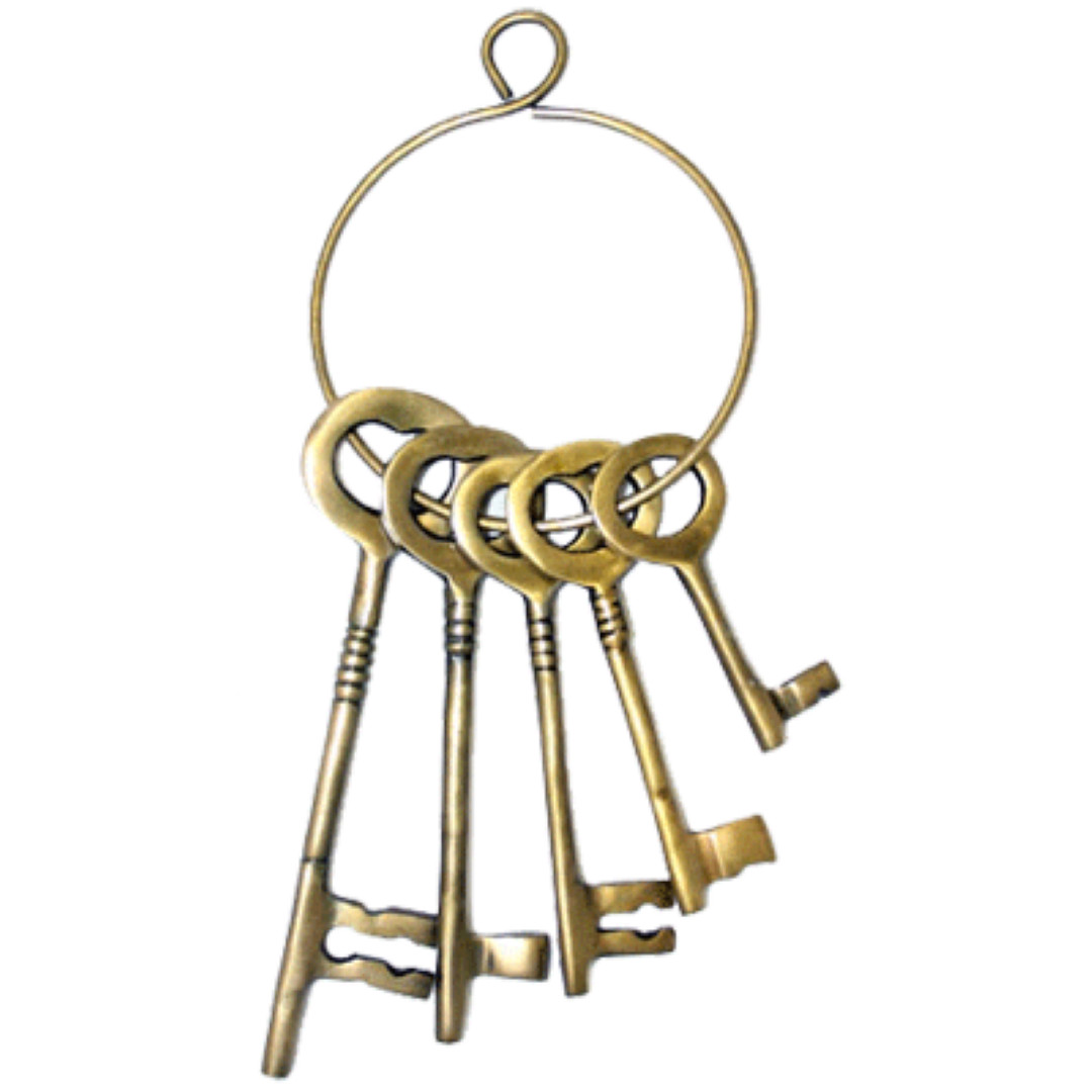 Real Metal Steel Fancy Cast Brass Jailers Key Set 5 keys ring costume jail new