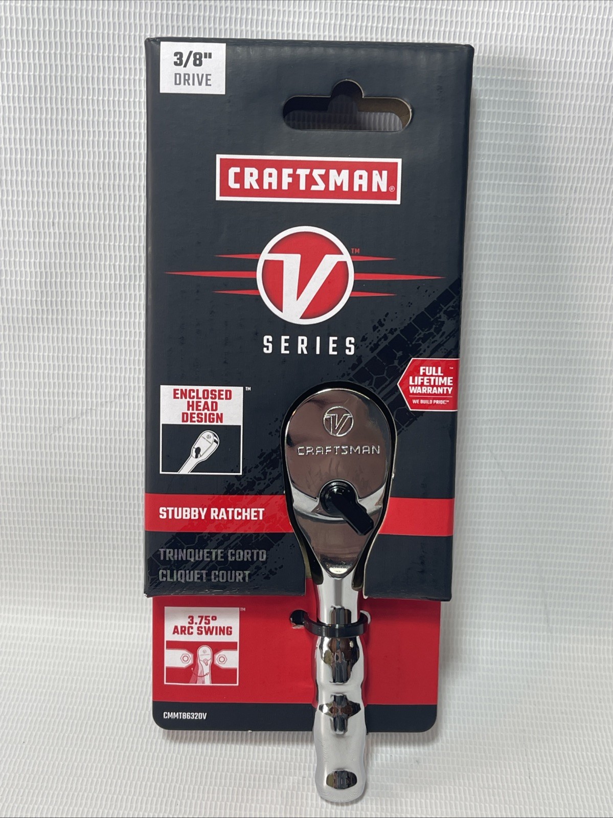 CRAFTSMAN V-SERIES Ratchet, 3/8 Inch Drive, 96-Tooth, Stubby (CMMT86320V) New