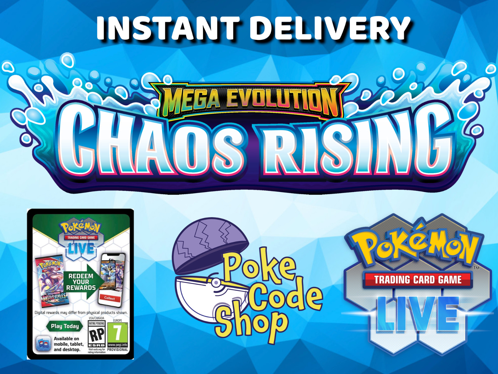 50 x CHAOS RISING Live Pokemon Booster Codes Online INSTANT QR EMAIL