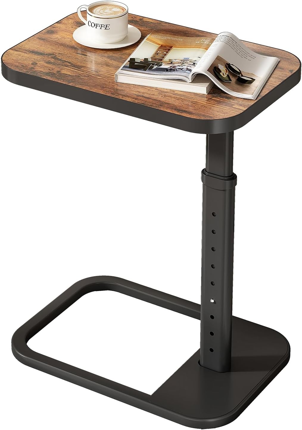 Kitstora Adjustable Height C-Shaped End Table, 9-Level Side Table with