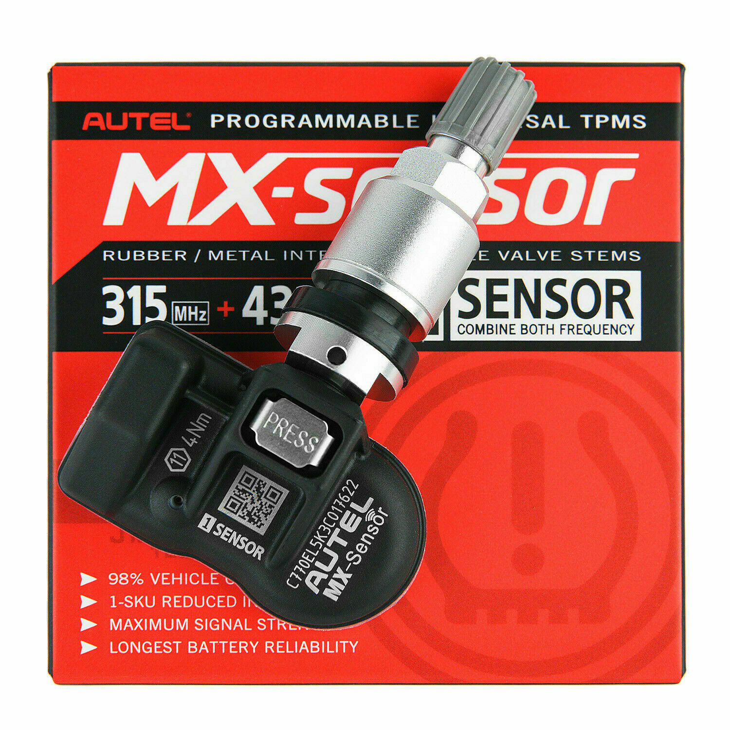4PCS Autel TPMS MX-Sensor 315MHz & 433MHz Programmable Tire Pressure Universal