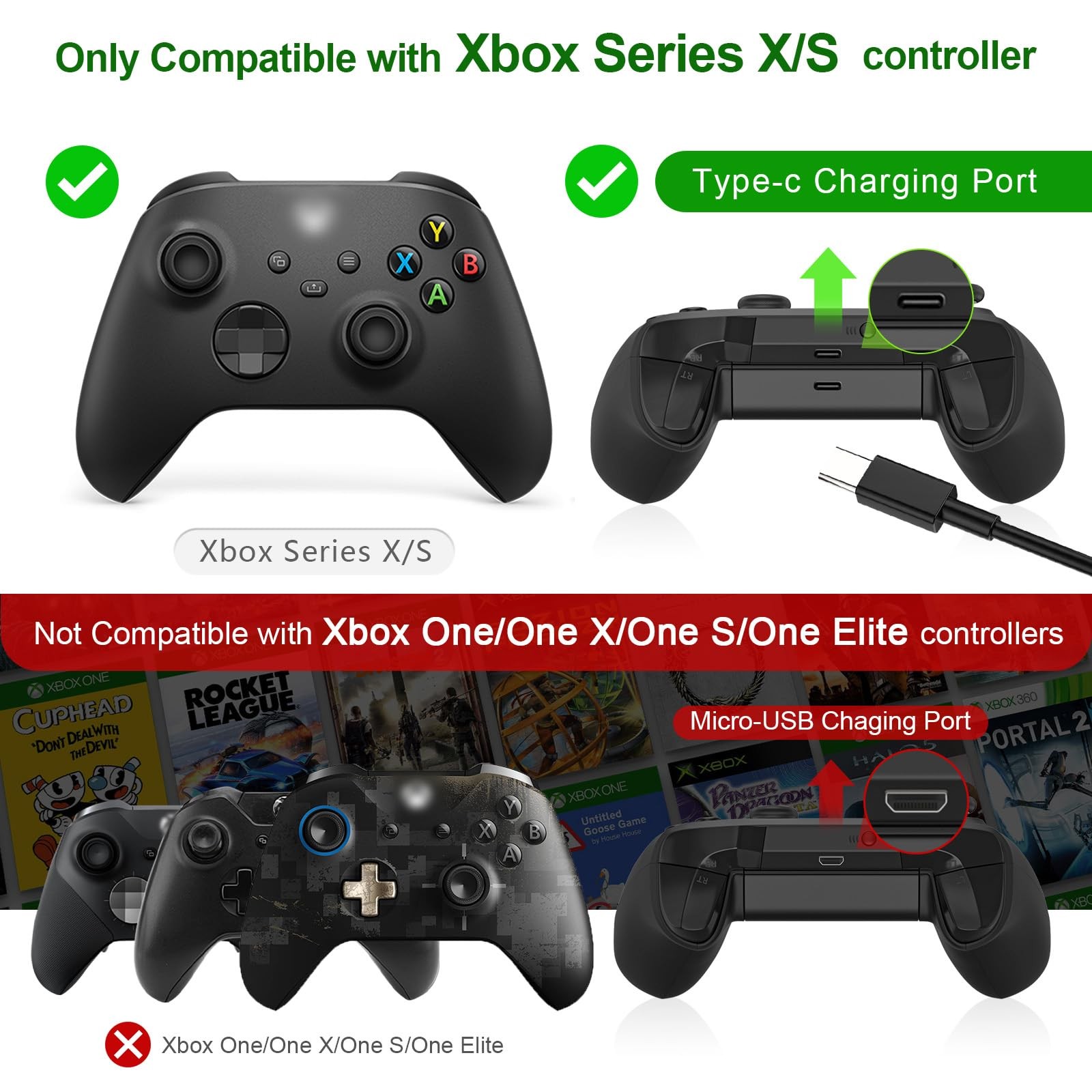Controller Battery Pack Compatible with Xbox Series S/X with Type-C Charging ...