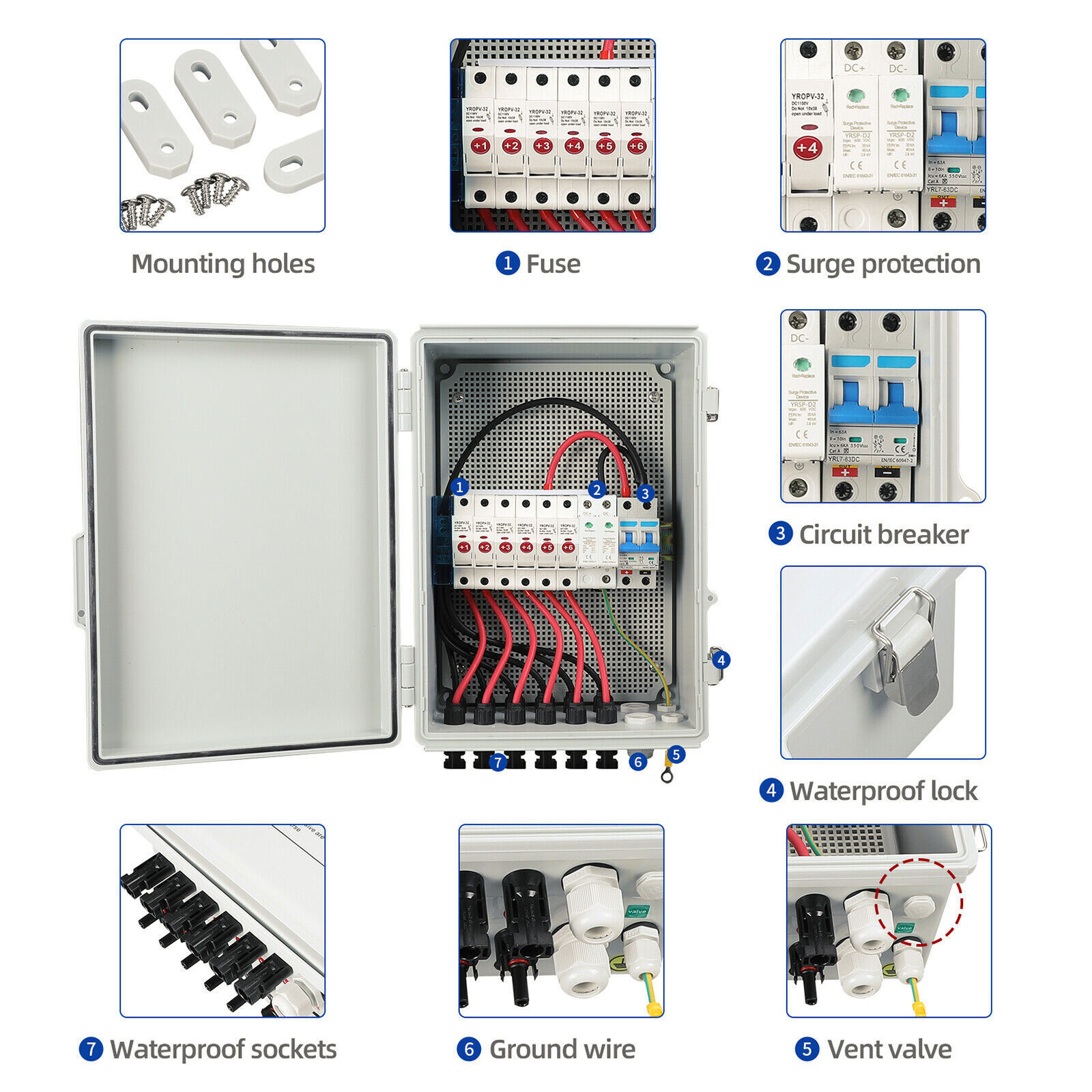 6 STRING SOLAR PV COMBINER BOX CIRCUIT BREAKER JUNCTION BOX FOR SOLAR SYSTEM NEW