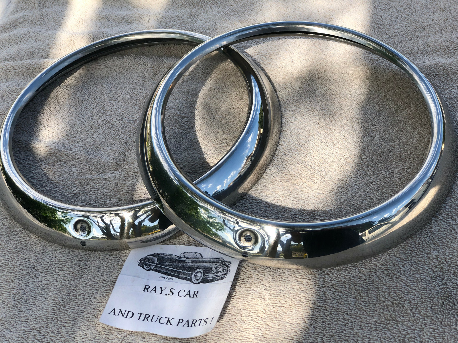 NEW PAIR 1949 TO 1952 CHEVROLET CAR REPLACEMENT HEAD LIGHT RINGS !