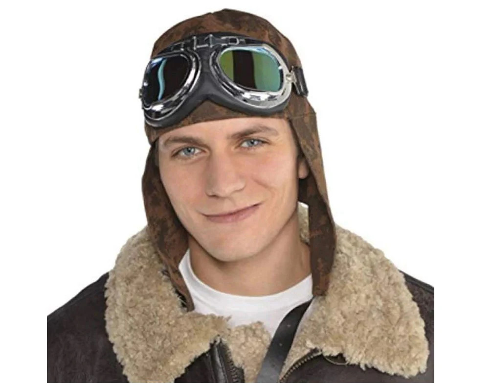 Aviator Hat and Goggles - Brown - Old Time - Costume Accessory - One Size