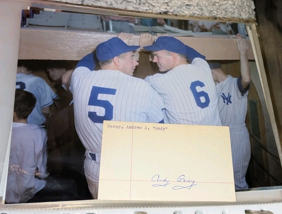 Andy Carey New York Yankees Signed Cut With 8x10 Photo W/Our COA