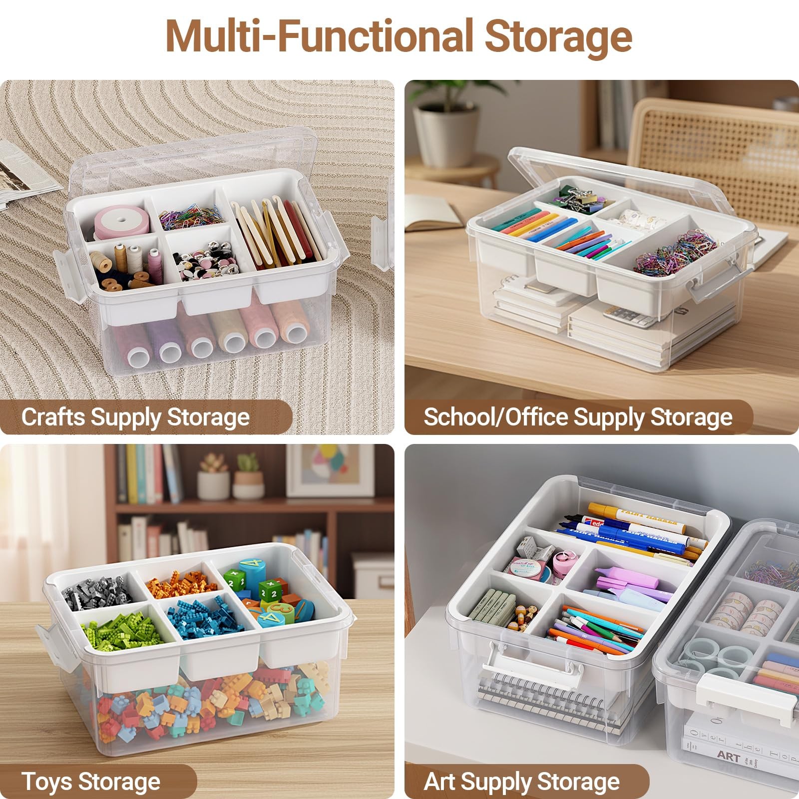 40Qt Stackable Storage Bins with Lids & Trays, Clear Plastic Latching Boxes O...
