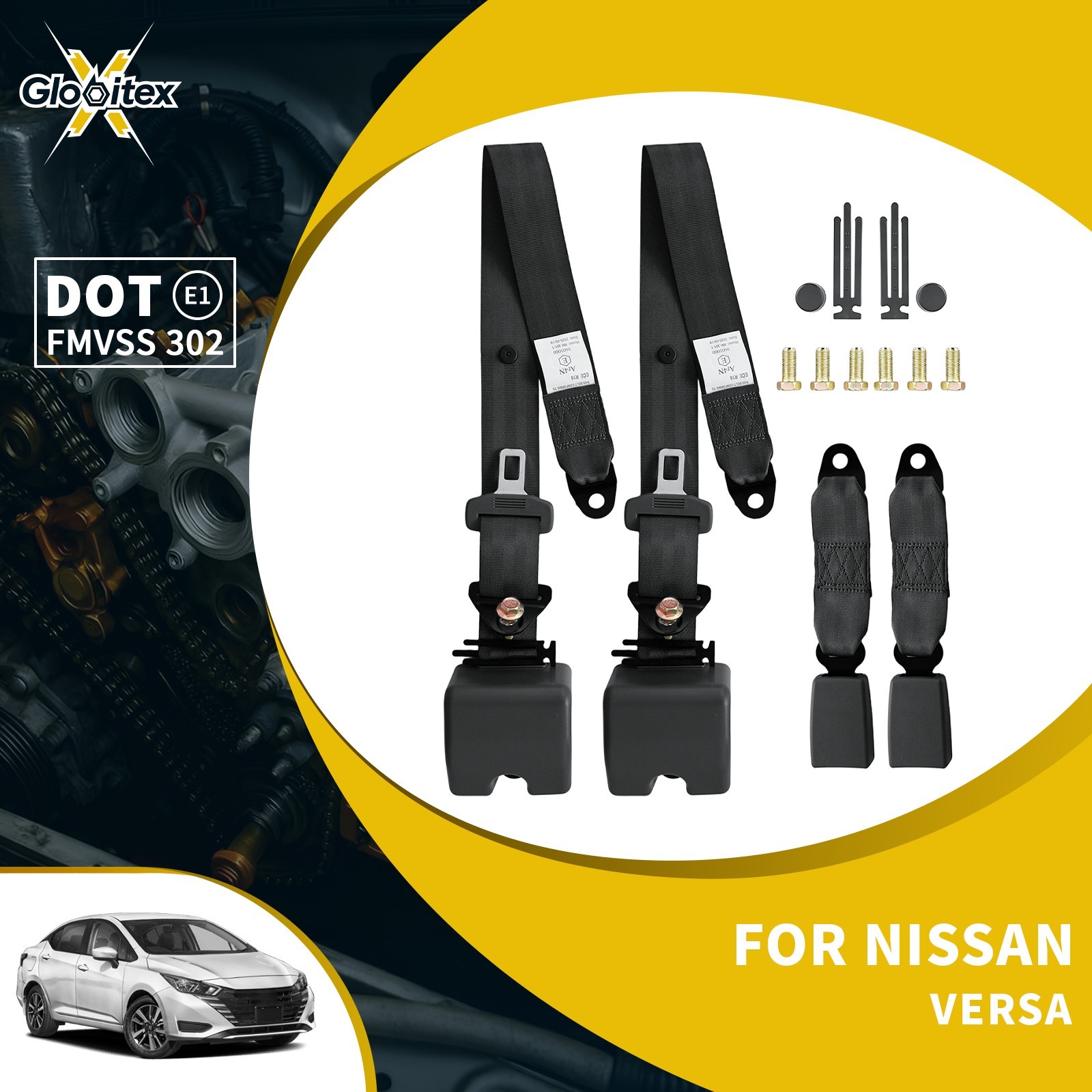 2X For Nissan Versa 3 Point Safety Adjustable Seat Belt Straps Car Vehicle