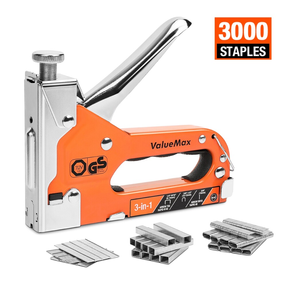ValueMax Heavy Duty Staple Gun 3-in-1 Manual Nail Gun Stapler w/3000 Staples NEW
