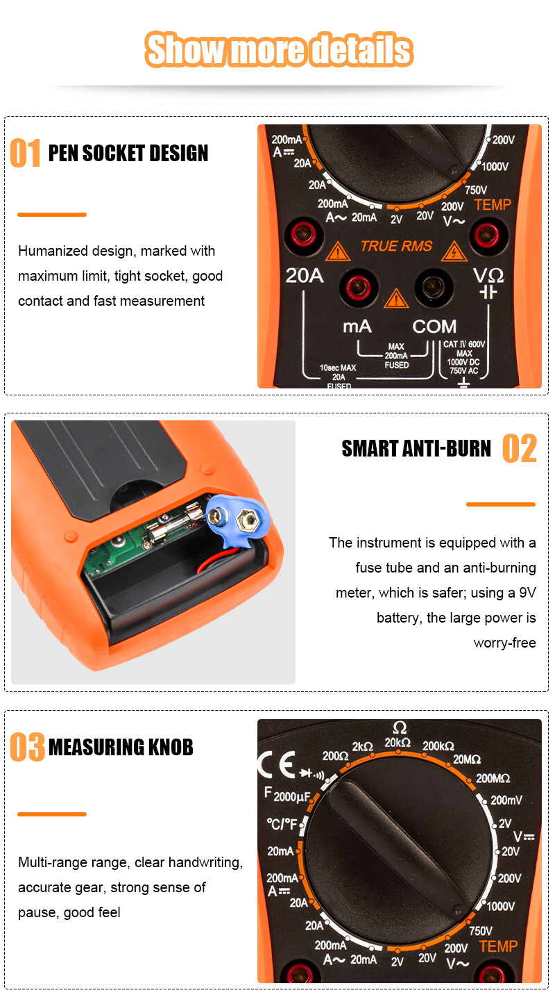 Digital Multimeter Voltmeter Ammeter Ohmmeter Volt AC DC Tester Leads Meter