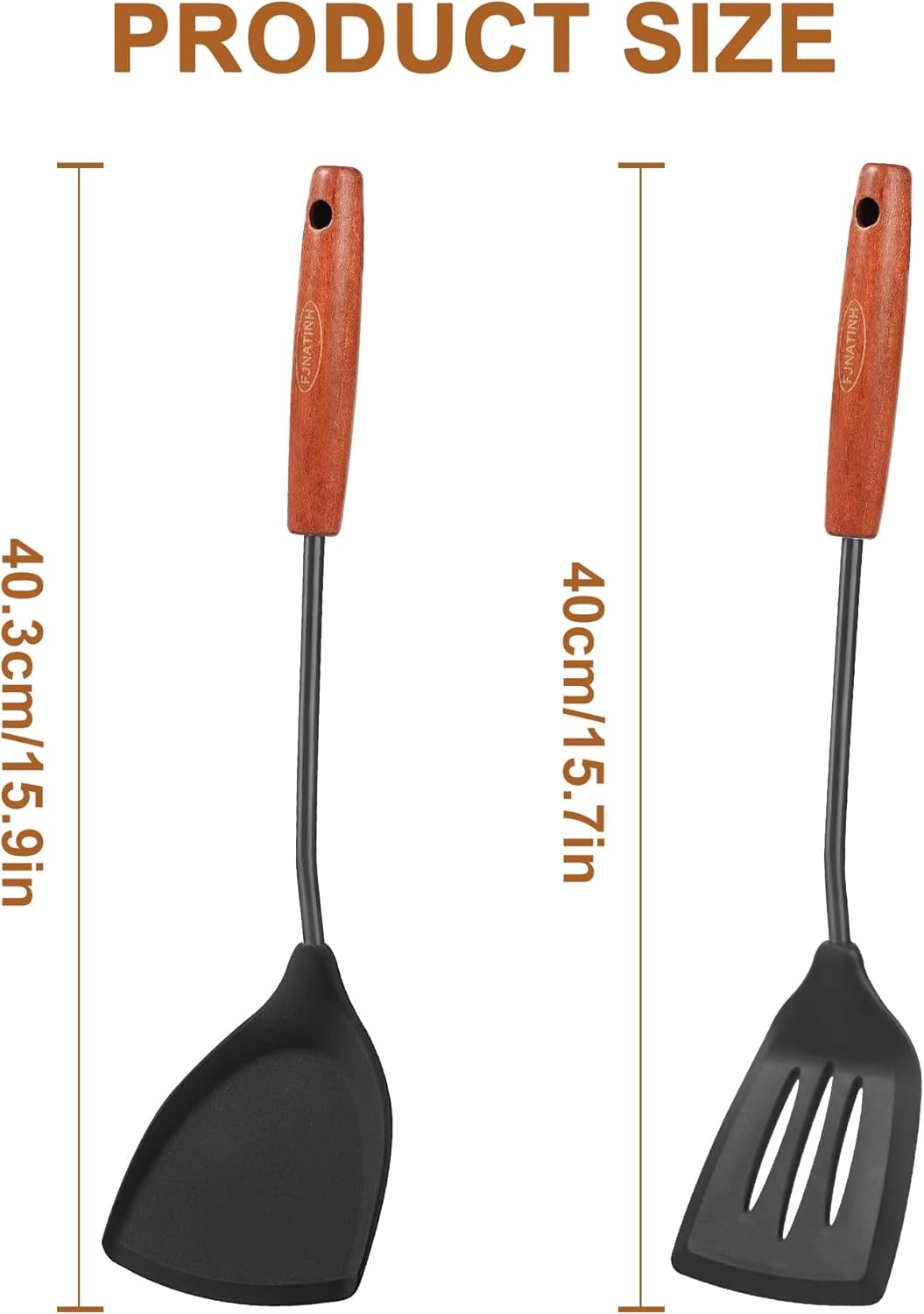 FJNATINH 2 Pack Spatulas, Solid & Slotted Silicone Spatula Set, 15.55", Black