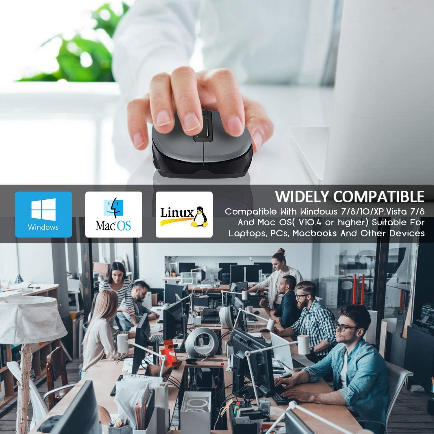 Lightweight Grey Wireless Computer Mouse for Laptops - 3 Adjustable Levels
