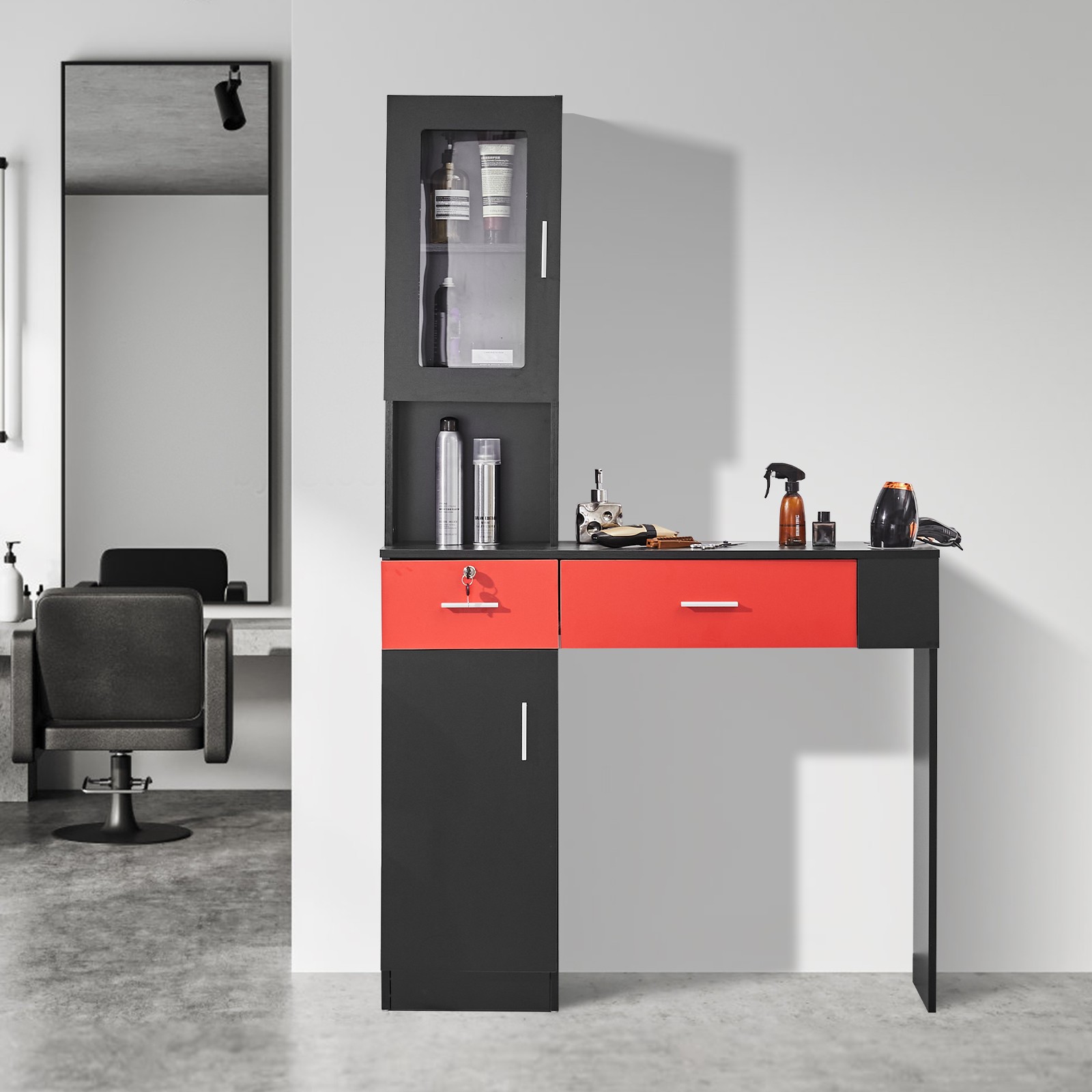 Hair Styling Salon Station Barber Wall Mounted Storage Cabinet Hairdresser