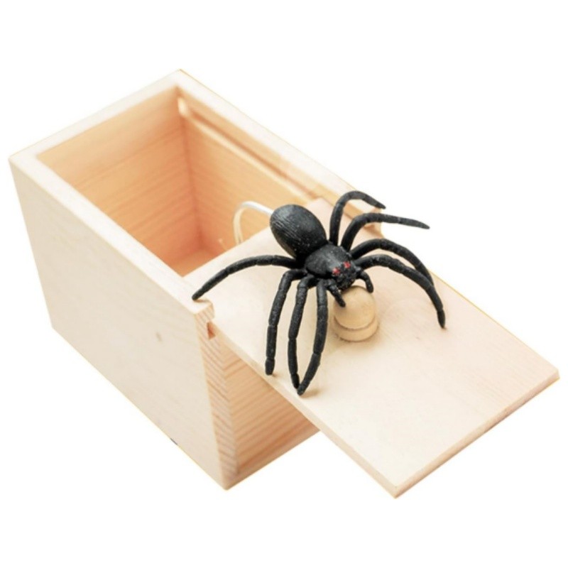 Rubber Spider Trick Box,Wooden Trick Surprise Box Spider in One Box Trick Toys