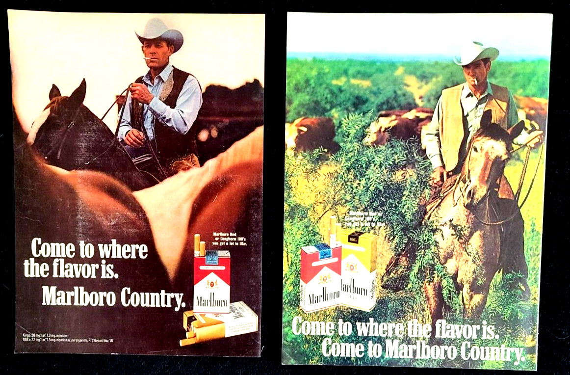 Marlboro Cigarettes Cowboy Horses Original 1971 Vintage Ad Lot