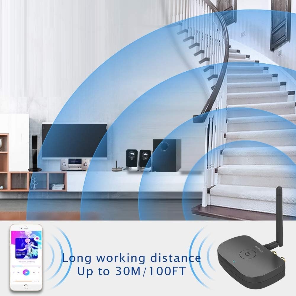 Transform Your Wired Speakers with BE-RCA Long Range Bluetooth Receiver - Black