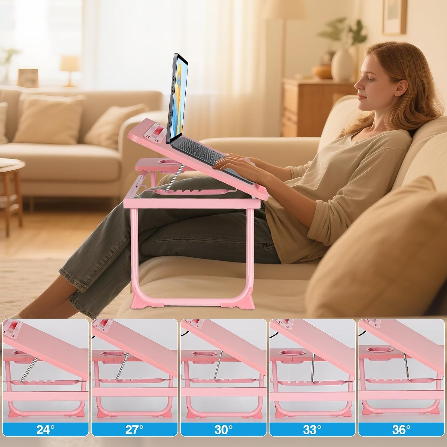 Laptop Bed Desk, Adjustable Lap Desk, Small Laptop Table with USB Charge Port...
