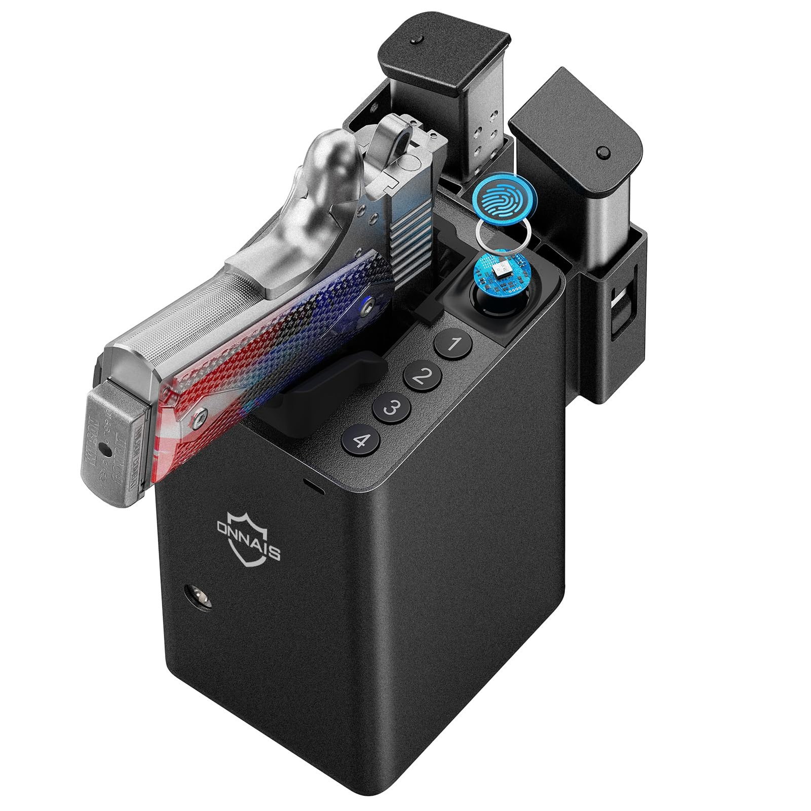 ONNAIS Biometric Pistol Gun Safe – Car and 6.5 x 3.5 x 7.9 inches, Black