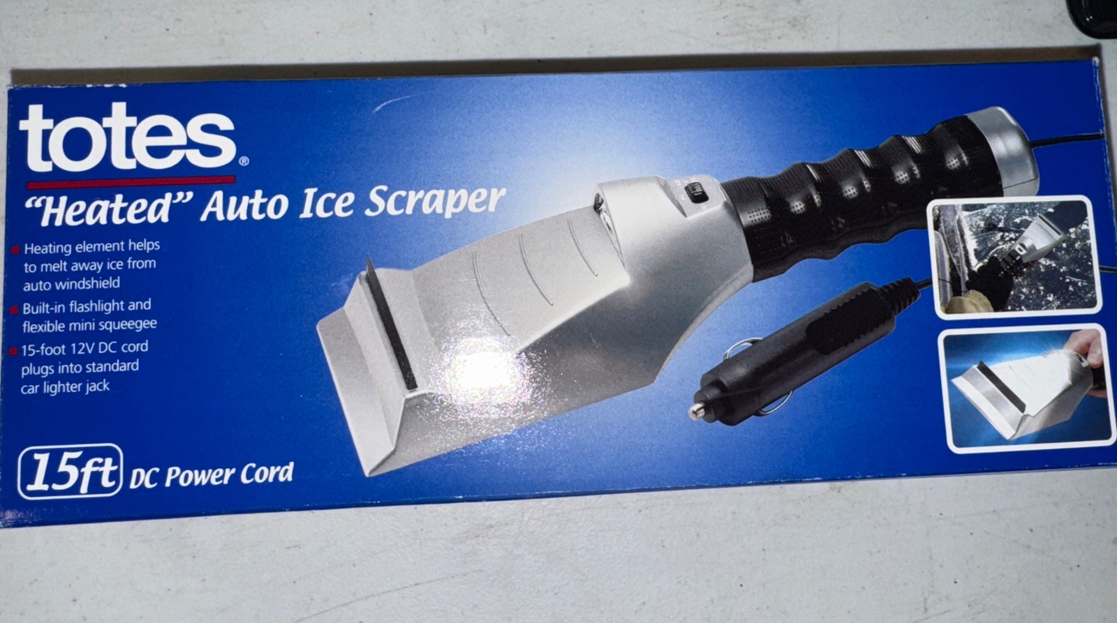 Totes Heated Auto Ice Scraper & Squeege 15 Ft 12 V DC New