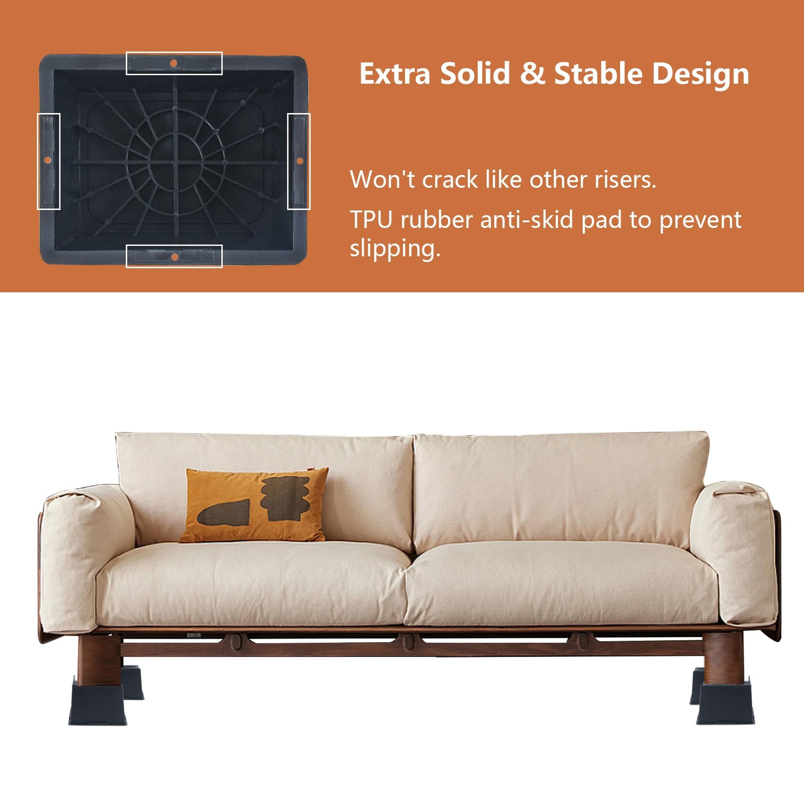 Oversized Bed Risers 6 Inch Heavy Duty 4 Pack Rectangle Furniture Risers For Sof