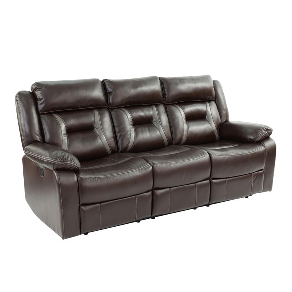 Pemberly Row Modern Gel Leatherette Sofa Recliner in Dark Brown