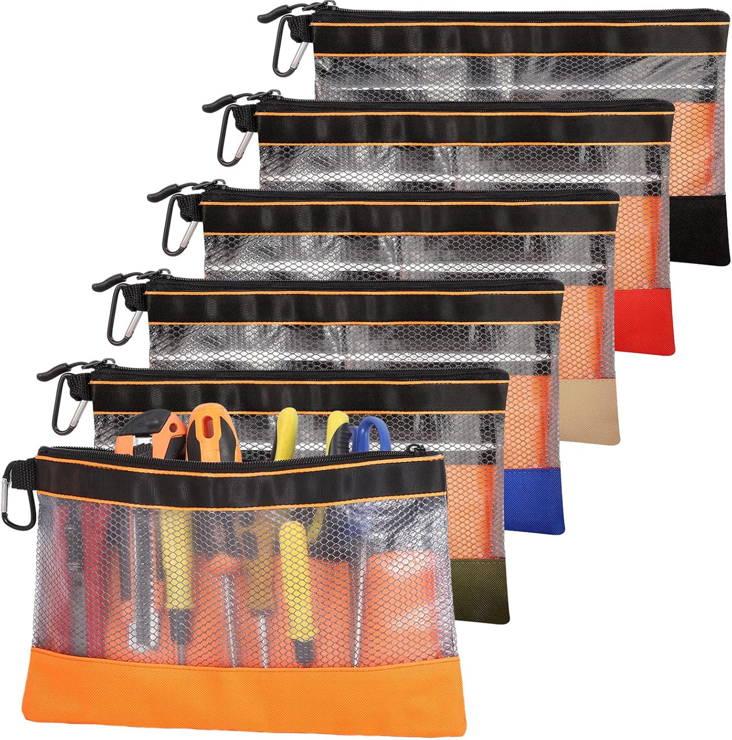 6 Pcs 11.8" Clear Tool Pouch Tool Pouch Bags Zipper Tool Pouch with Heavy Duty M