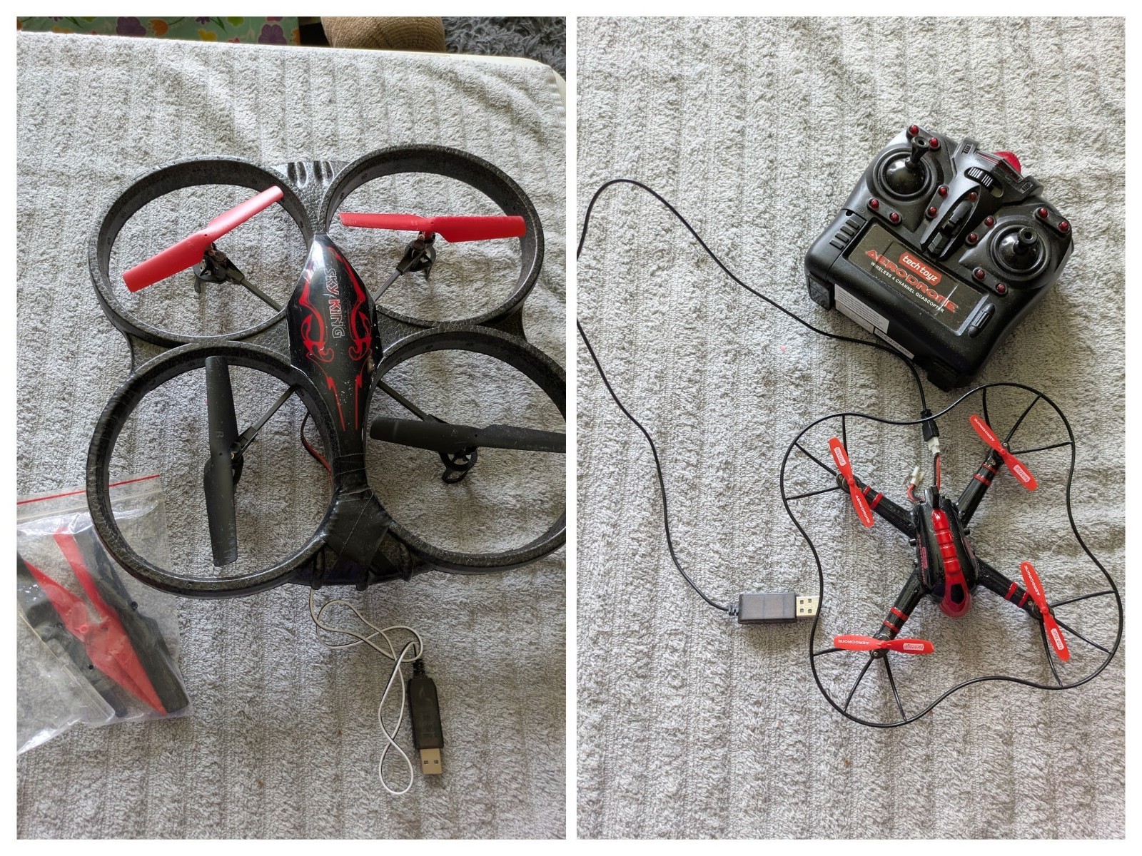 2 Drones: Aerodrone and Sky King Drone - for parts/repair- one controller- Used