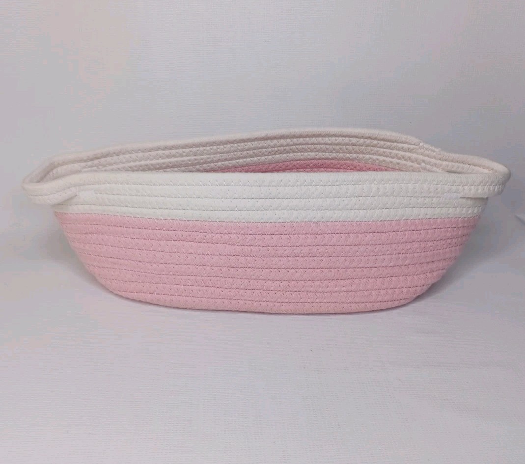 Pink Oval Woven Fabric Gift Basket