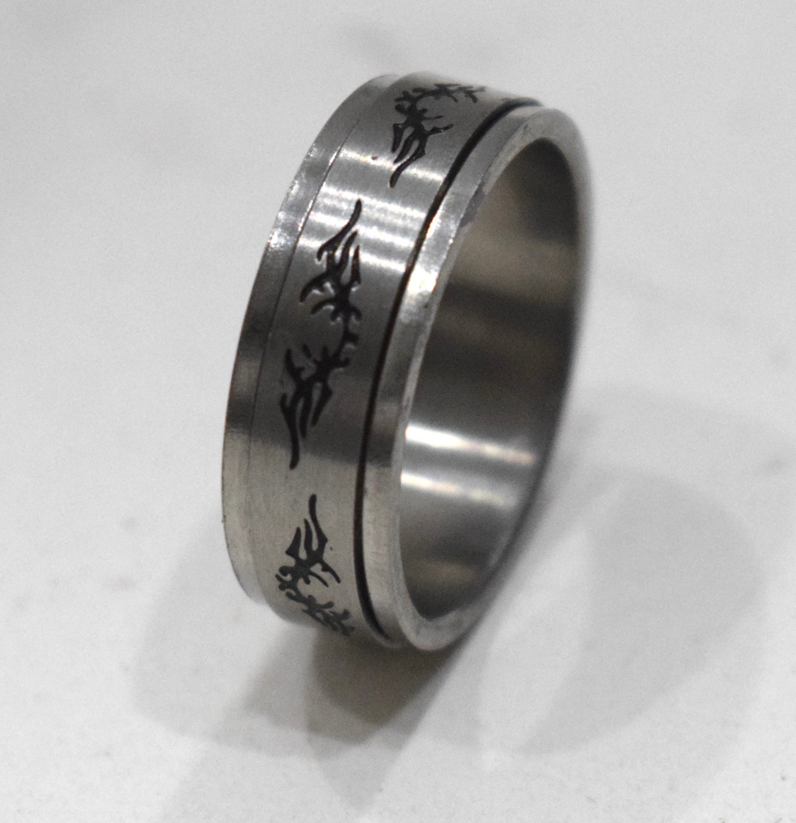 Ring Stainless Steel Etched Spinner Band Ring