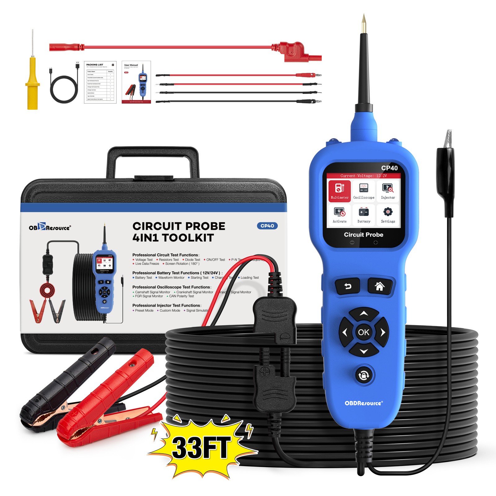 Auto Power Probe Tester Fuel Injector Battery Oscilloscope Multimeter Tester