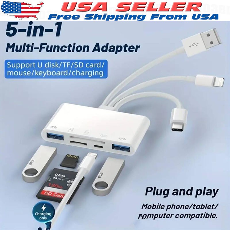 1pc New Memory Card Reader 5 in 1 USB OTG Adapter SD Card Reader For iPhone/iPad
