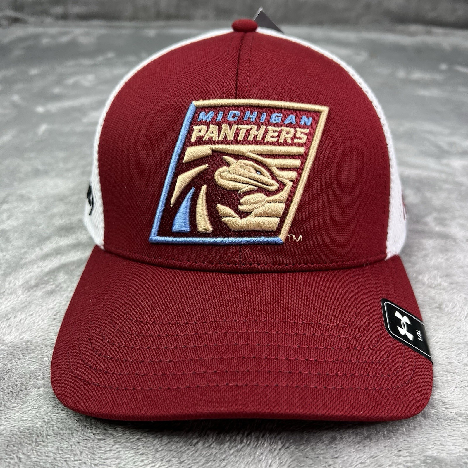 Under Armour Michigan Panthers UFL Red Blitz Mesh Trucker Stretch Fitted L/XL