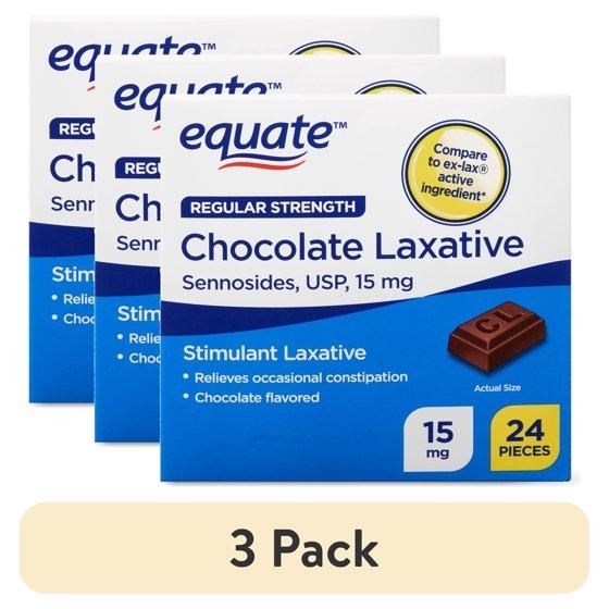Equate Regular Strength Chocolate Laxative, 15 mg, 24 Pieces (3 Pack - 72 Total)