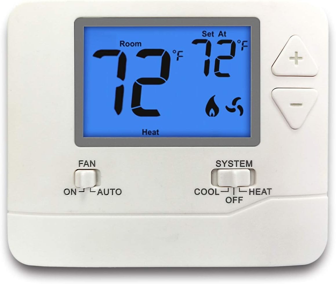 Non-Programmable Digital Thermostat, up to 1 Heat/1 Cool with Large LCD Display