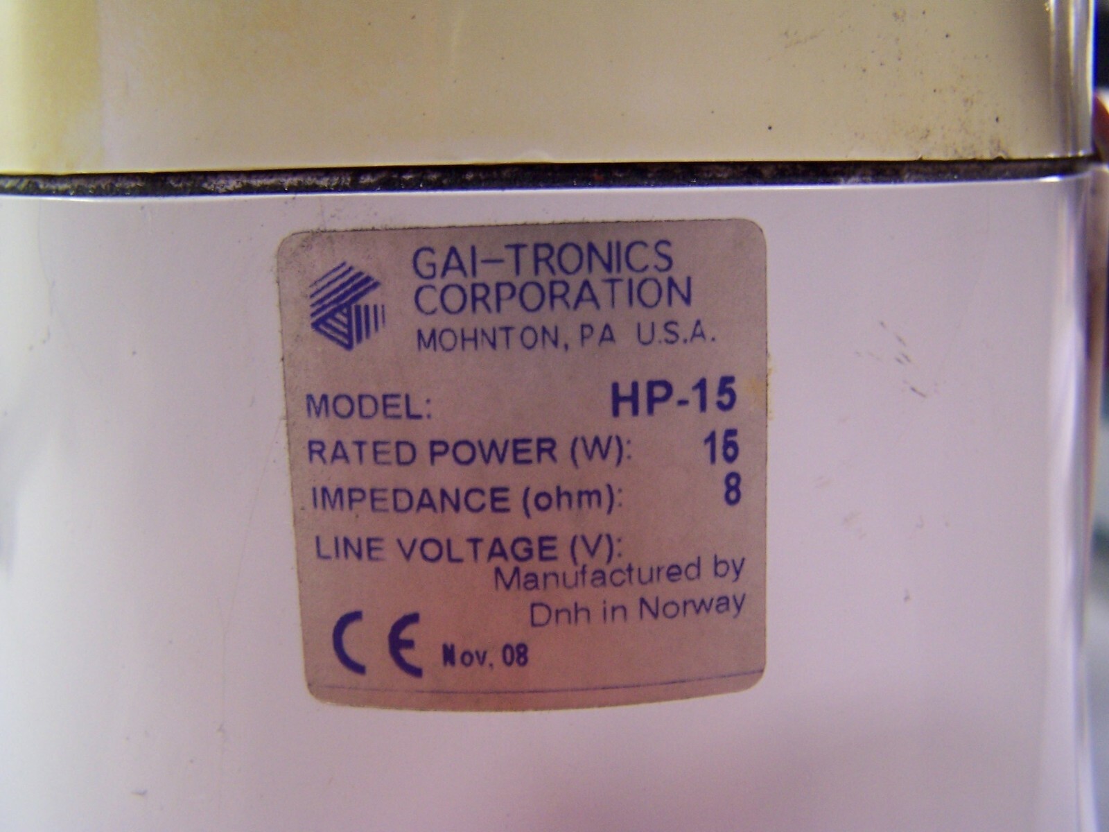 GAI TRONICS 15 WATT LOAD SPEAKER 8 OHM MODEL HP-15