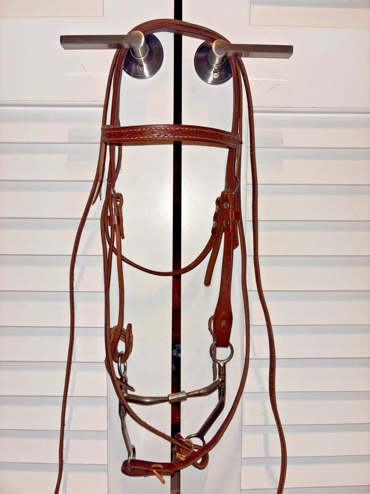 Tooled Leather Weaver Western Horse Bridle W/ Mullen Bit & Split Reins
