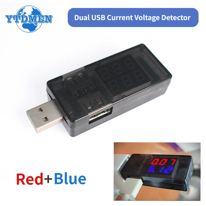 Dual USB Voltage Current Tester 3-9V 0-5A  Battery Charger Meter Red+Blue