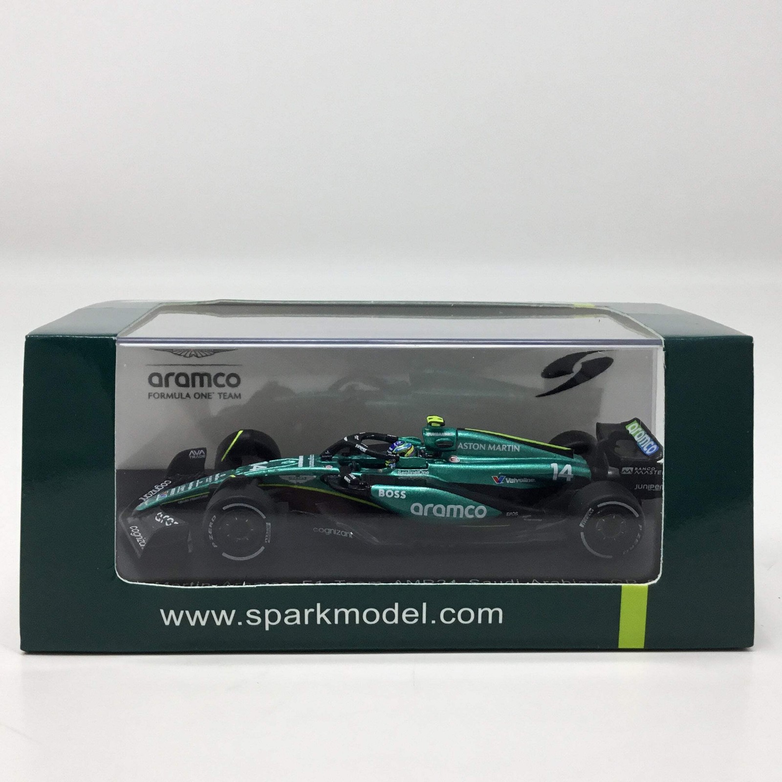 Fernando Alonso 2024 Aston Martin Aramco AMR24 Spark F1 1:64 Diecast