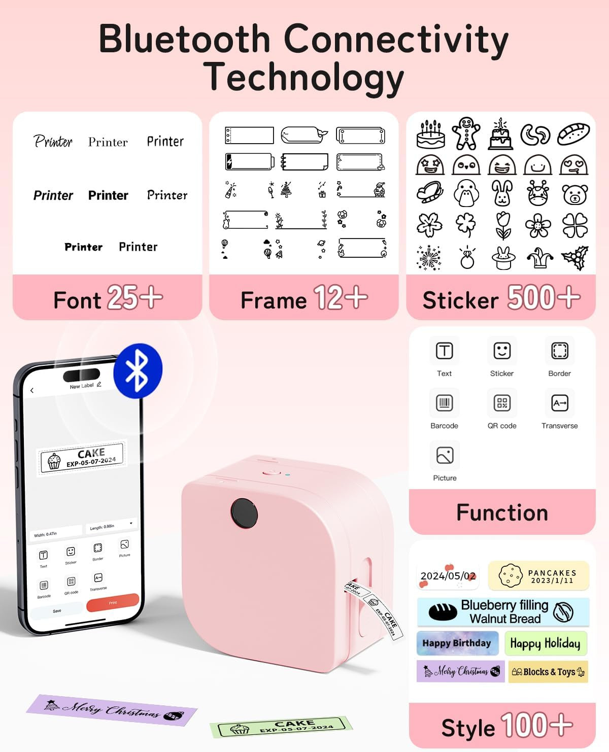 Label Maker Machine with Tape, P12 Ribbon Printer Machine Small Bluetooth Label