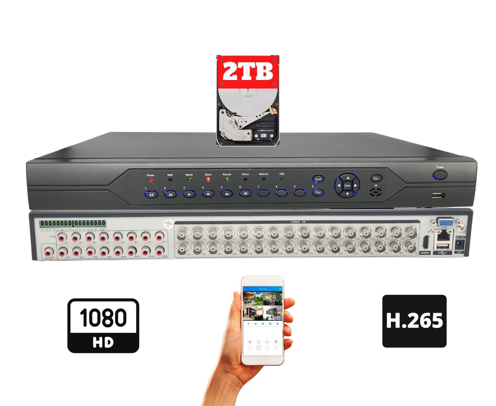 Evertech 32 Channel H.265 1080 HD CCTV Security Camera Video Recorder 2TB HDD