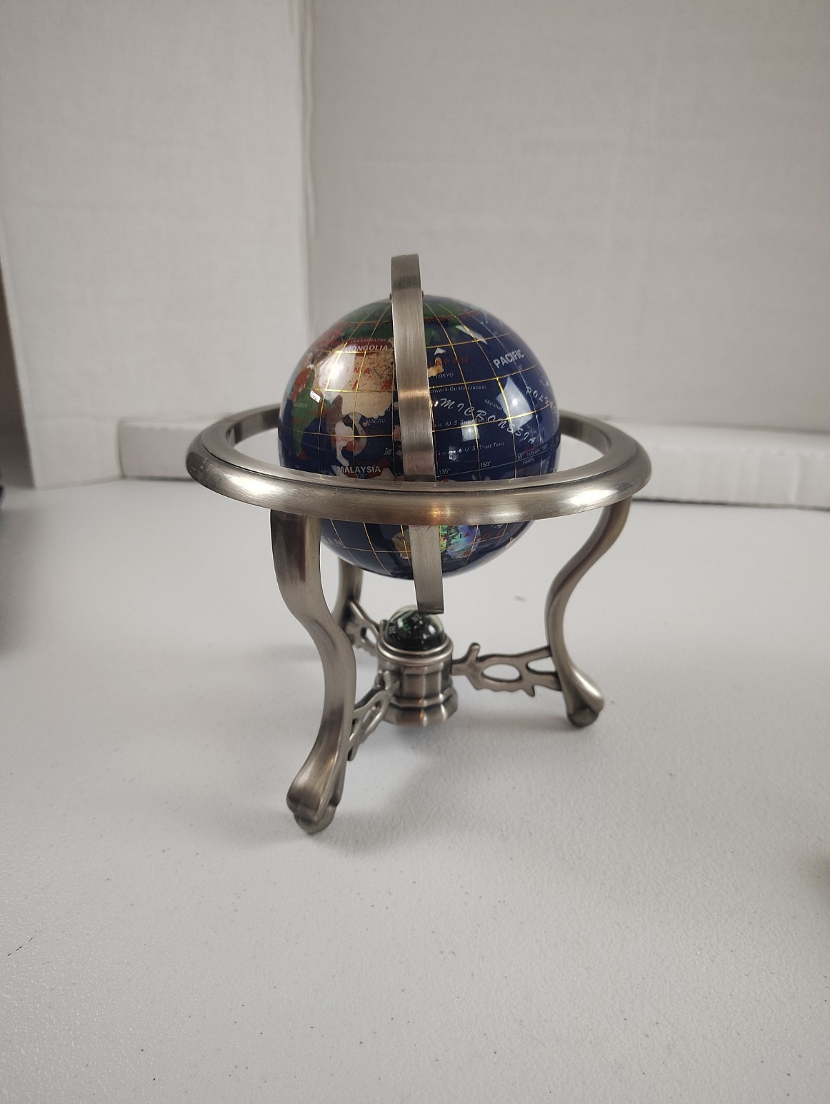 10 Inch Blue Lapis Lazuli Gemstone Silver Art Globe