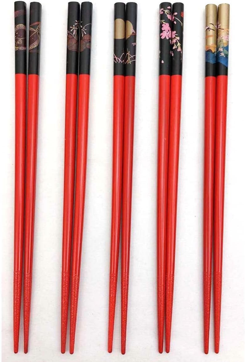 2 Pack 5 Pair Japanese Chopsticks Set Reusable Bamboo Sushi Non Slip S-3673x2