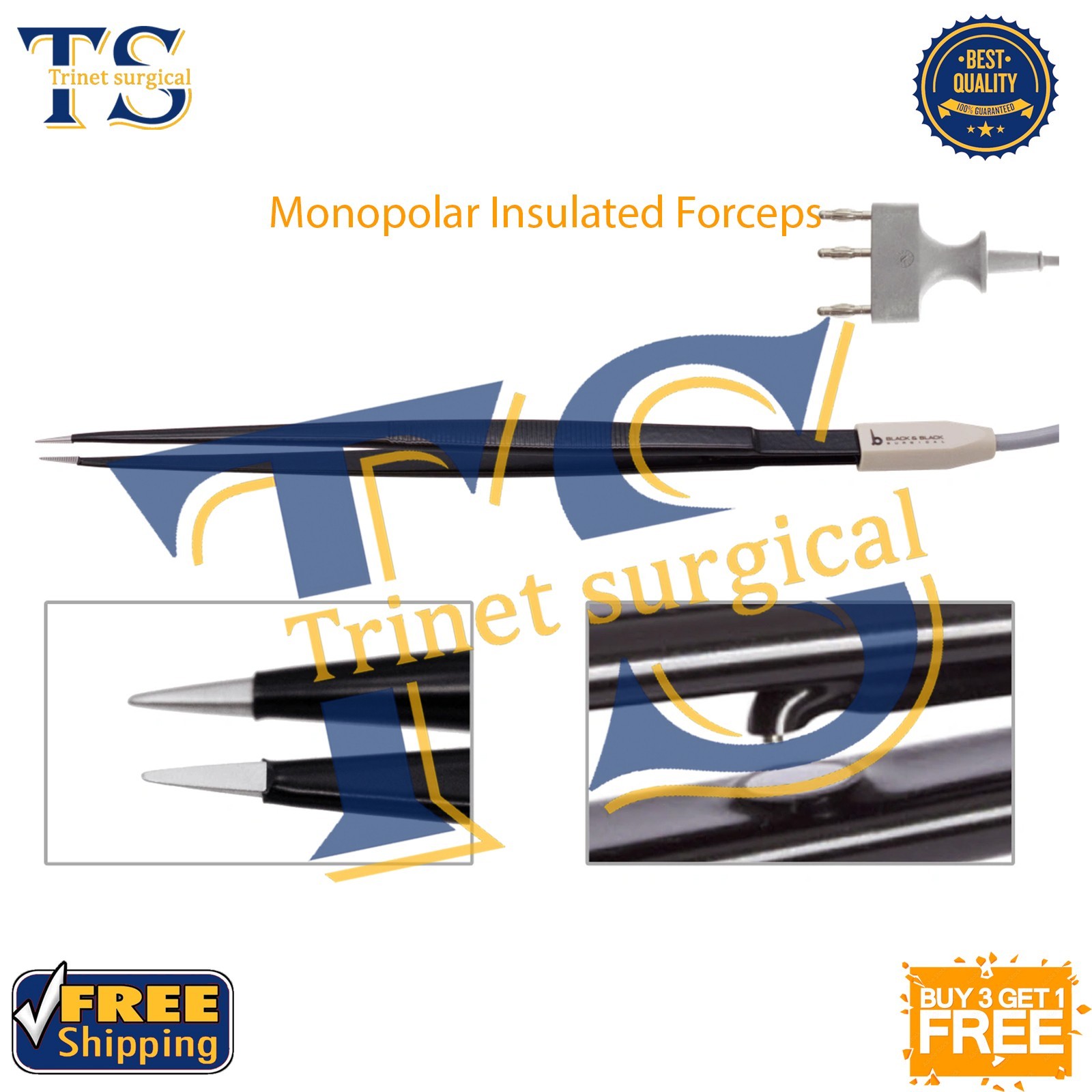 Tebbetts Hand-Activated Monopolar Insulated Forceps 10″ smooth Jaws w/ Cord