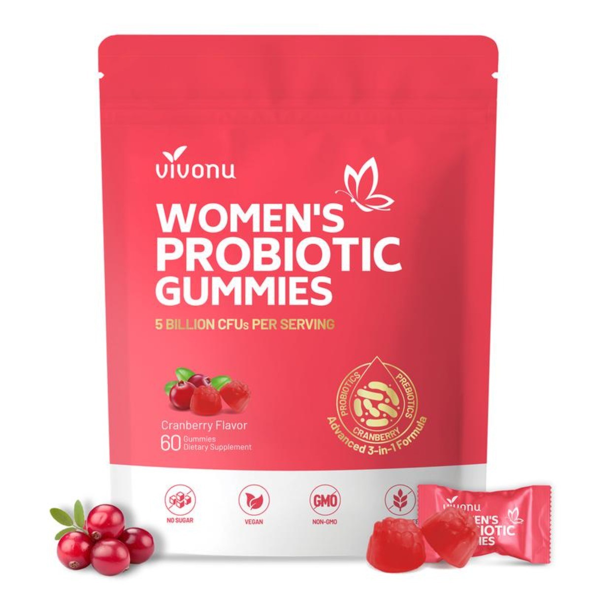 Cranberry Probiotic Vegan Gummies - Body Odor, Women’s Health & Balance