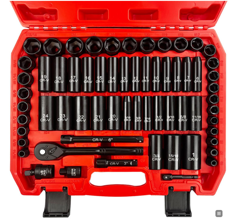EACELIY 64pcs 3/8" Socket Set,Drive Impact Socket Set, SAE/Metric,Deep & Shallow